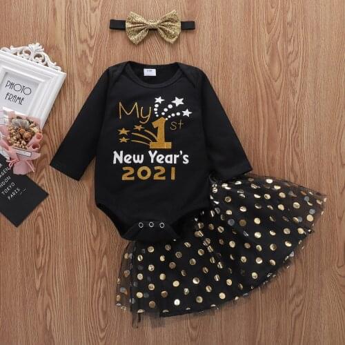 My First New Year Dot Suit Newborn Infant Baby Girls Letter Romper Tutu Skirt Headbands New Years Outfits Ropa Para Baby Niño