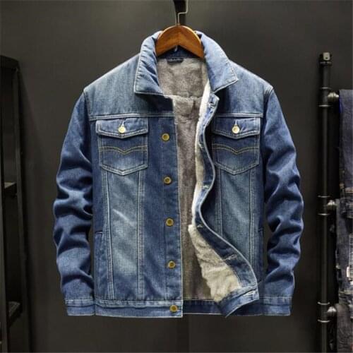 Men Jacket and Coat Trendy Warm Fleece Thick Denim Jacket 2020 Winter Fashion Mens Jean Jacket Outwear Male Cowboy Plus Size 5XL