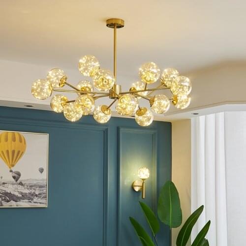 Nordic LED Chandelier Black/Gold Glass Ball Lustre Ceiling Hanging Lamp Home Decor Lighting Fixtures for Living Room Bedroom Kit