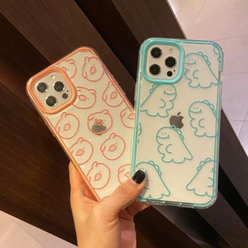 Cute dinosaur Cartoon Pig Animal Shockproof Bumper Phone Case For iphone 12 11 Pro X XR XS Max 7 8 Plus Clear Back Cover Case