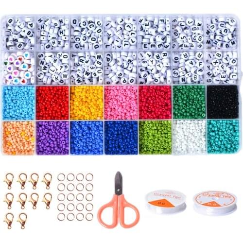 Glass Seed Beads Mixed Colors Small Beads Kit Letters Heart-shape Beads for DIY Crafting 3mm Round with Strings