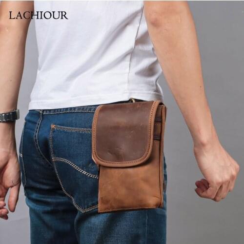 Men Crazy Horse Waist Pack Male Genuine Leather Hip Bum Belt Bag Men Zipper Leather Phone Pouch Bag Waist Boy Fanny Packs