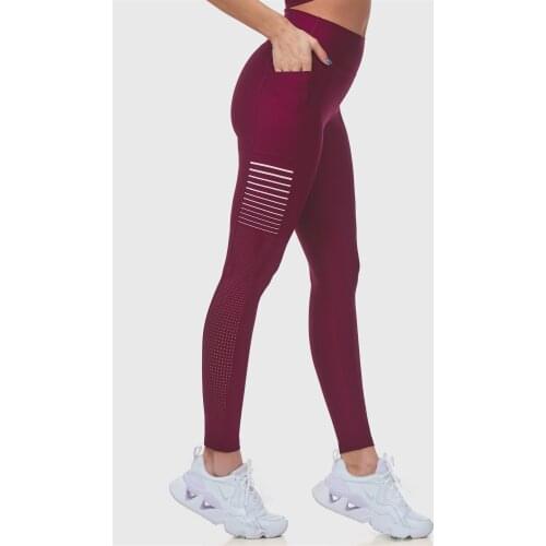 Superstacy Laser Cut Pocket High Waist Burgundy Sports Leggings