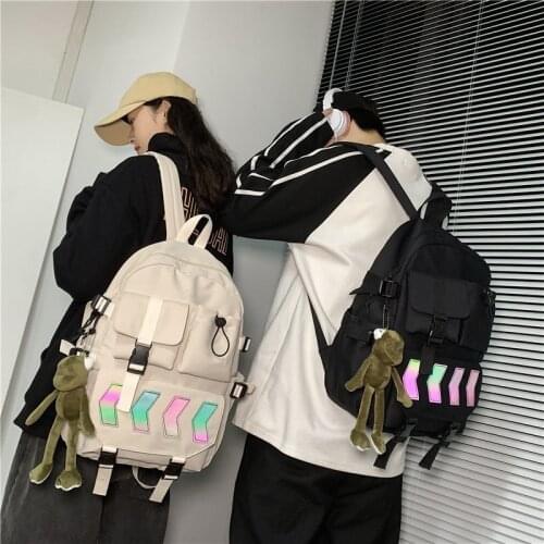 2021 Arrow Reflective Stripe Unisex Backpack Japanese Lumious Boys Girls Schoolbag College Teen Laptop Bookbag with Frog Pendant