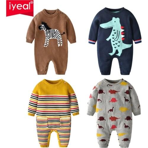 IYEAL Newborn Knitted Cotton Romper Jumpsuit Fashion Cartoon Baby Clothing Spring Autumn Long Sleeve Baby Girl Boy Clothes