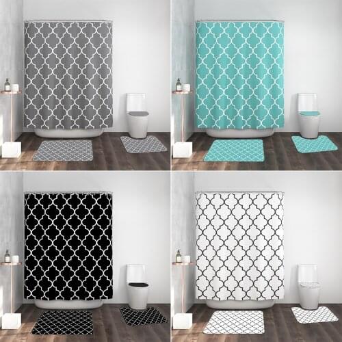 High Quality Fabric Shower Curtain Stripe Pattern Bathroom Curtains Pedestal Non-slip Rug Toilet Lid Cover Bath Mat Home Decor