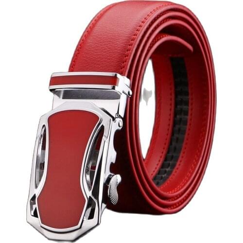 W7913B men car design ratchet buckle solid red yellow white cowhide split leather belts