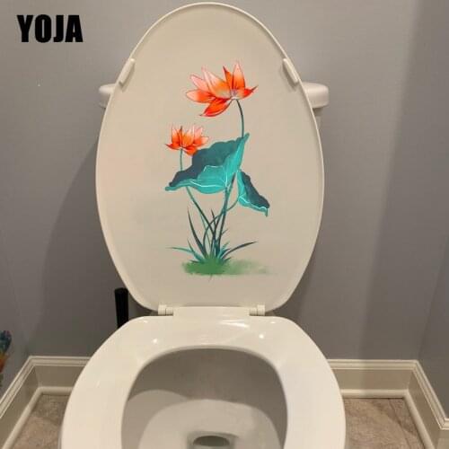 YOJA 14.2*22.6CM Archaic Ink Lotus Classical Home Toilet WC Decor Bedroom Wall Sticker T1-1130