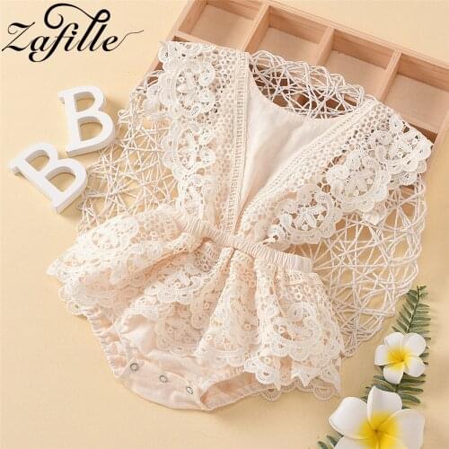 ZAFILLE Baby Lace Bodysuit For Newborns Baby Costume Drawstring Newborn Girl Jumpsuit Backless Hollow Out Baby Girl One Piece