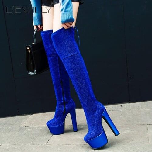 Lsewilly 2020 New Sexy Women Over The Knee Boots Elegant Super High Heel 17 Cm Platform Party Club Shoes Woman Big Size 33-44