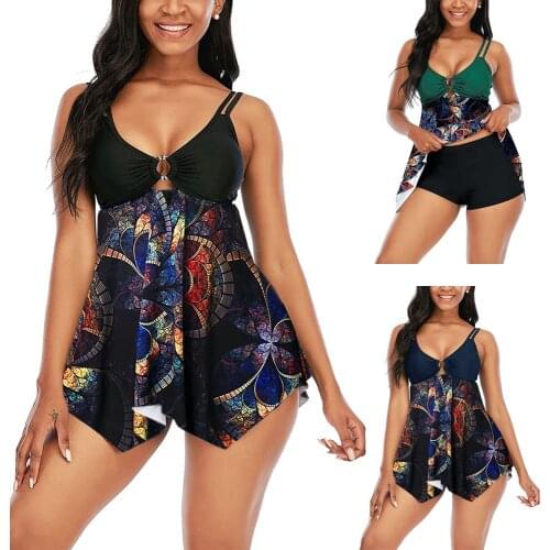 Women 2 Piece Bathing Suits Tummy Control Swimwear Fashion Modest Print Bikini Set Boyshort Swimsuits Beach Spa Pool Vacation