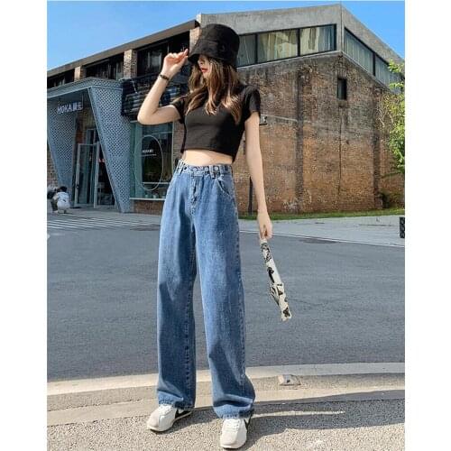 2012 Woman Black Jeans Spring Summer Vintage High Waist Wide Leg Denim Long Pant Fashion Harajuku Straight Pant Streetwear