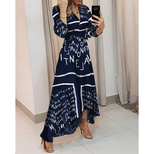 Women Dress Letter Print Layered Irregular Maxi Dress 2021 New Letter Long Summer Dress