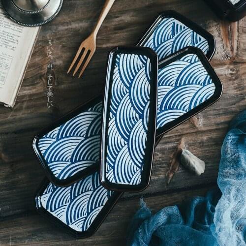 1PC RELMHSYU Japanese Style Ceramic Retro Ceramic Rectangular Fish Sushi Dessert Pasta Dinner Plate Household Dim Sum Tray