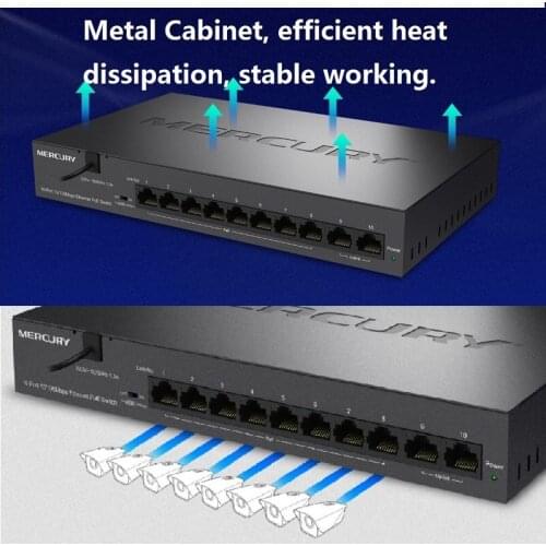 10 ports 2 uplink ports 8 poe 83W 100Mbps MCU PoE Switch Ethernet Network Switch LAN Hub Full/Half duplex Exchange Auto MDI/MDIX