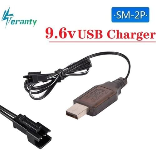 100Pcs 9.6V 250mAh USB Charger For Ni-Cd Ni-MH Battery Pack SM-2P SM Plug Input DC 5V Output 9.6V Charger for RC toys Battery