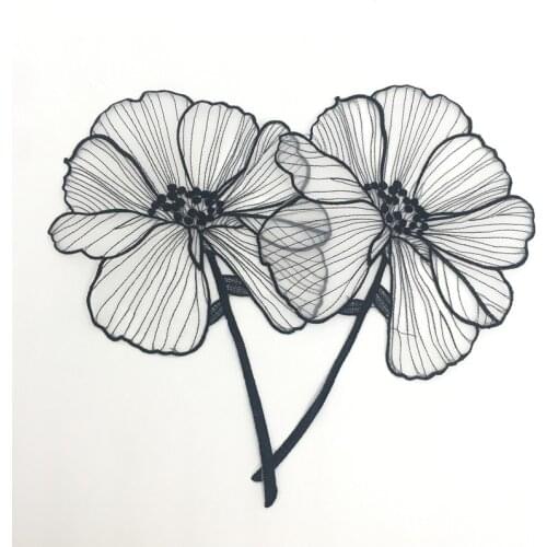 2pc/lot black flower embroidery Patches for clothing DIY sew on floral parches Embroidery lace appliques for shirts