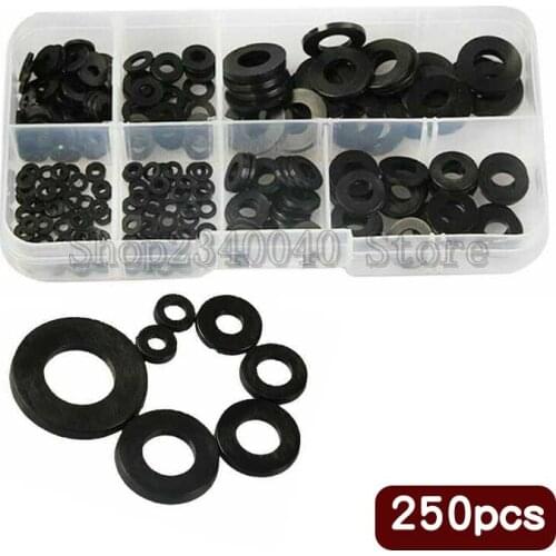 250pcs Nylon Rubber Flat Ring Plain Repair Washer Gasket Assortment Kits M2 M2.5 M3 M4 M5 M6 M8 Nylon Washer Flat Spacer Washer