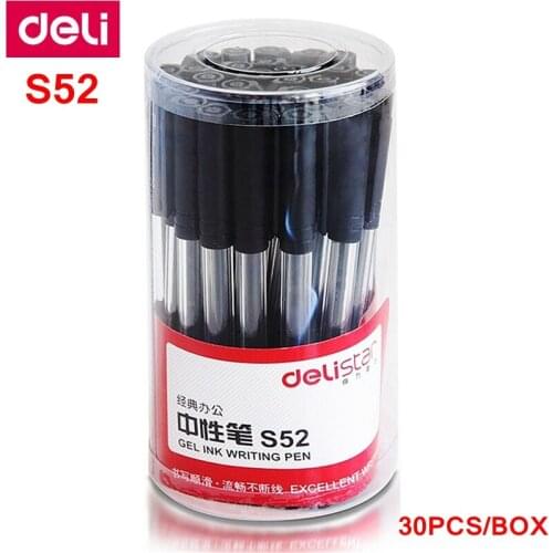 30 pens full box Deli S52 gel ink pen roller ball pen 0.5mm black wholesale writing 400 meters China Top brand office suppliers