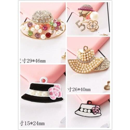 6pcs per lot Glod Plated Cell Phone DIY Rhinestones Alloy Pearls Sun Hat Decoration Charms