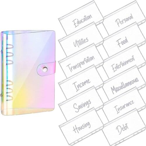 A6 PU Leather Notebook Magnetic Personal Planning Binder with 12 Binder Pockets Binder Zipper Folder for Bill Planner