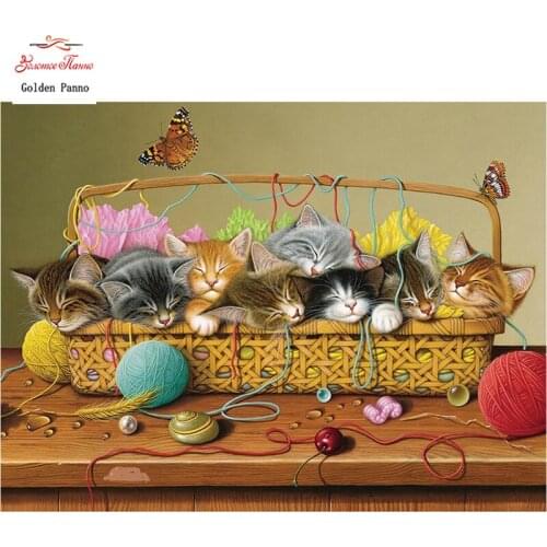 GOLDEN PANNO Diamond Painting Full Square 5D Diy Daimond Embroidery Diamant Mosaic Sale rhinestones pictures Cats 03