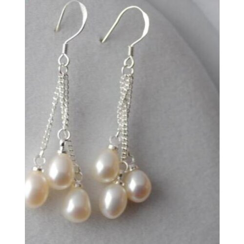 Factory price wholesal Women Earrings Respected 5-6 mm light three line chain eardrop ear hook pure natural pearl earring