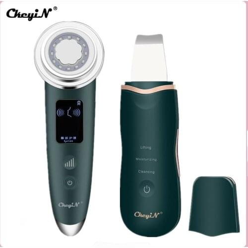 CkeyiN Facial Machine Massager RF EMS LED Photon Heating Face Lifting Deep Cleaning Nutrient Absorption Ultrasonic Skin Scrubber