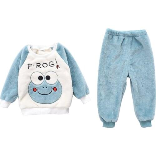 Childrens Pajamas Plush Set Flannel Boys Home Girls Warm Soft Lightweight Cartoon Cute Full Round Neck Sleepwear Nightclothes