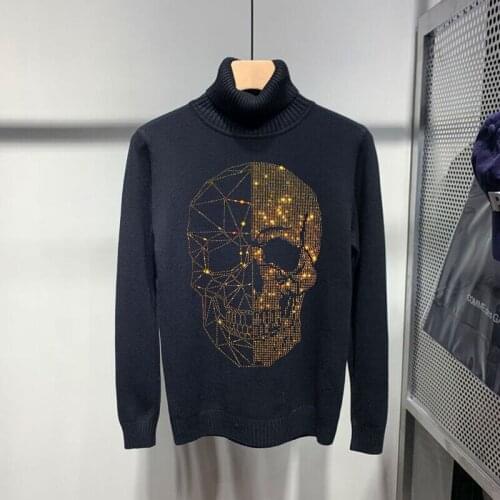 Designer Exquisite Fashion Winter Pullover Oversized Mens Turtleneck Sweater Personality Skull Top Quality Pattern Sweatshirt