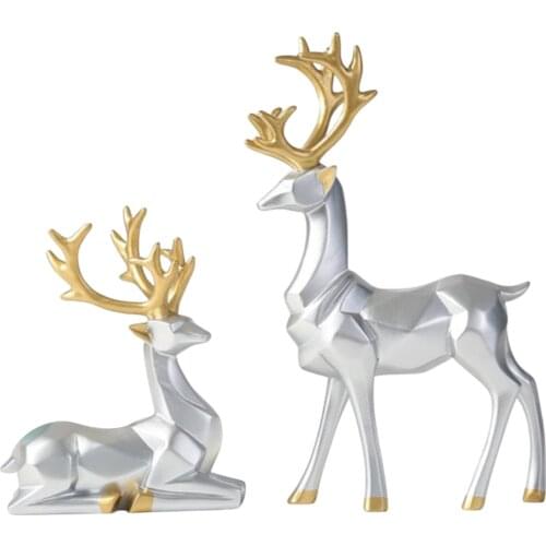 Home Decor Christmas Reindeer Figurines Nordic Style Small Resin Sitting Standing Deer Statues for Home Office