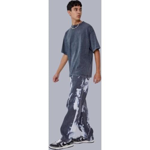 Men Loose Printed Jeans Lightning Pattern Hip-Hop Denim Pencil Pants Spring Campus Youth Fashion Boy Personality Jeans Trousers