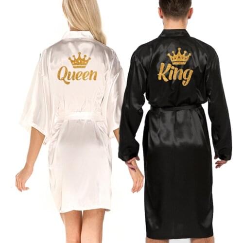 Wedding queen king robe men robe satin matching couple kimono Valentine Anniversary gift bridal party 2021 bride groom robes