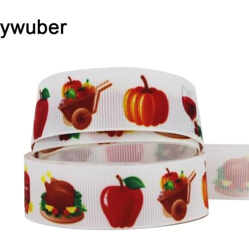 [IuBuFiGo] 80 yards 7/8"(22mm) Fruits Apple Printed Grosgrain ribbon and bow hair Polyester White ribbons