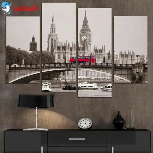 4pcs,Full Square 5D DIY Diamond Painting City London Big Ben Red Bus wall Picture Diamond Embroidery,Cross stitch,Mosaic art