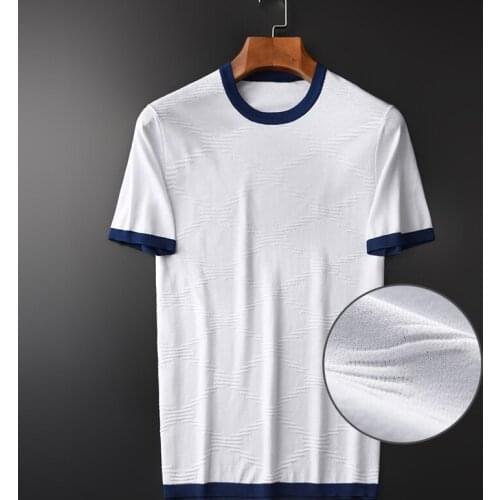 Classic Summer Mens T-shirt Luxury Short Sleeve Soft Knitted Men T-shirts Plus Size 4xl Contrast Color Collar Slim Thin Man Tee
