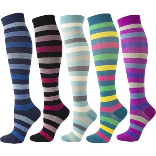 Compression Socks Nylon Medical Nursing Stockings Stripe Golf Cycling Hiking Running Climbing Walking Socks For Men Women Socks