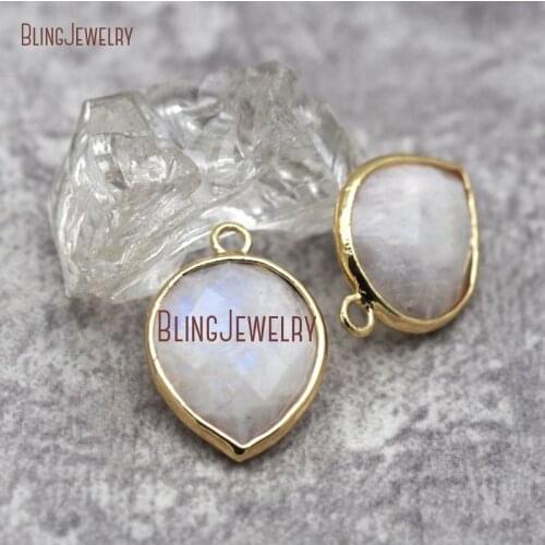 White Moonstone Pendant Gold Filled Bezel Blue Flash Teardrop Pendant PM28112
