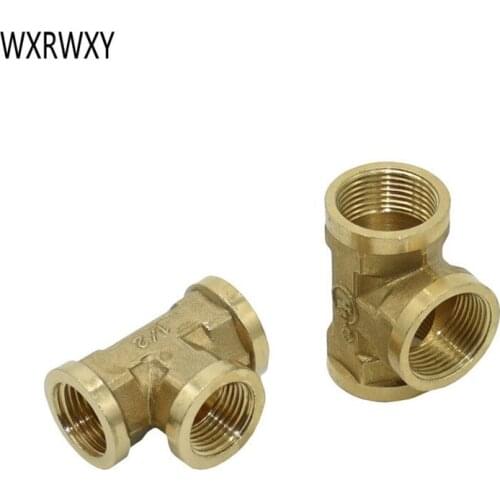 Brass Tee 1/2" 3/4" BSP Female Thread 3 Way Type Pipe splitter Fitting Coupler For pipe connector 6PCS