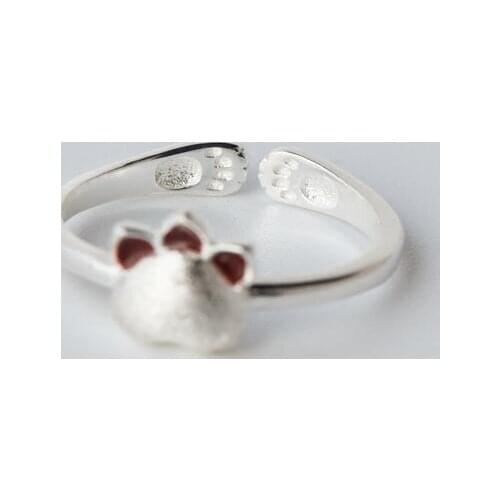 Cute Real. 925 Sterling Silver Enamel Cat Paw Ring adjustable GTLJ932
