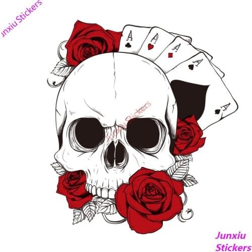 Poker and Skull Decal Car Sticker Funny Window Bumper Motorcycle Laptop Trunk Decal Reflective Decoration Accessories KK16*14cm