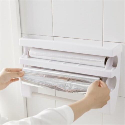 2021 Wall-Mount Paper Towel Holder Sauce Bottle Rack 4 In 1 Cling Film Cutting Holder Mutifunction Kitchen Organizer