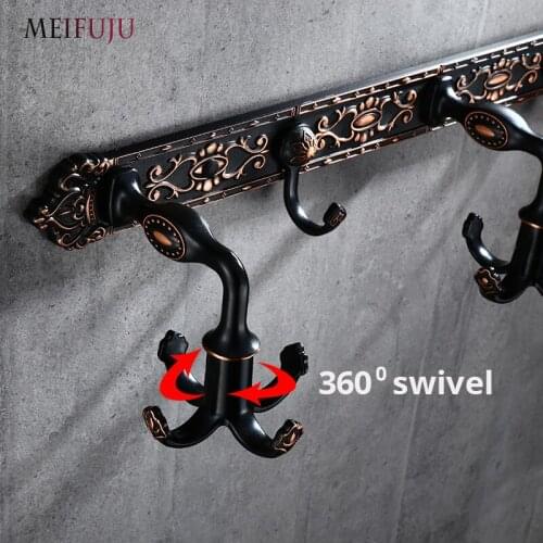 MEIFUJU 360 degree swivel wall hook modern balck robe hook bathroom hook vintage antique coat hooks hanger towel hanger bathroom