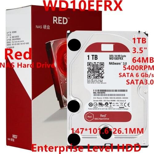 New HDD For WD Brand Red 1TB 3.5" SATA 6 Gb/s 64MB 5400RPM For Internal Hard Disk For NAS Hard Drive For WD10EFRX