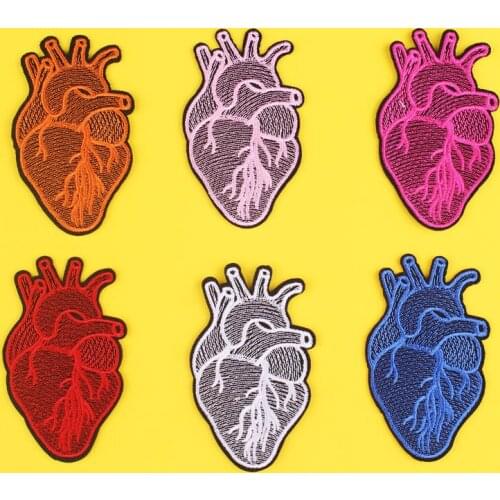 Colorful Heart Patch Embroidered Patches For Clothing Punk Heart Iron On Patches On Clothes Jacket Apparel Applique DIY Stripes