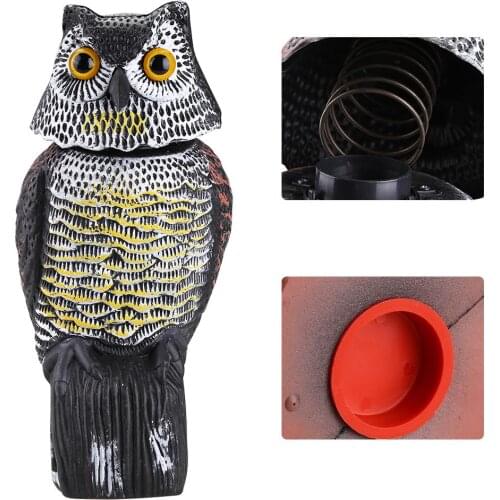 Realistic Bird Scarer Rotating Head Sound Owl Prowler Decoy Protection Repellent Pest Control Scarecrow Garden Yard Move