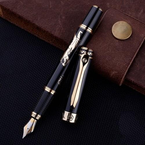 Luxury Exquisite Fountain Pen 0.5mm Metal Gift Pens Iridium Nib Gold Trim Business Office Gift Stationery Free Shipping