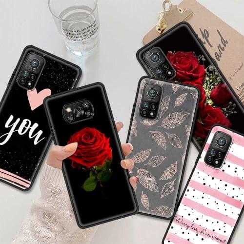 Pink Rose Love Phone Case For Xiaomi Poco X3 NFC M3 Pro F3 GT Note 10 Lite CC9E CC9 A3 Pocophone F1 Black Soft TPU Shell