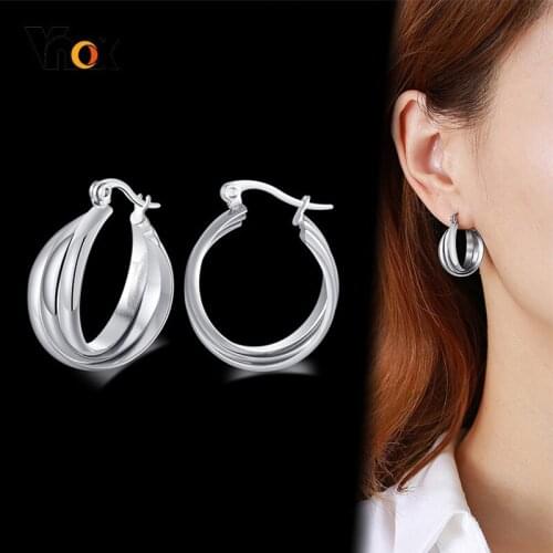 Vnox Fashion Huggie Earrings for Women, Stainless Steel Metal Heavy Punk Hoop Circle Ear Jewelry, Minimalist Street Jewelry