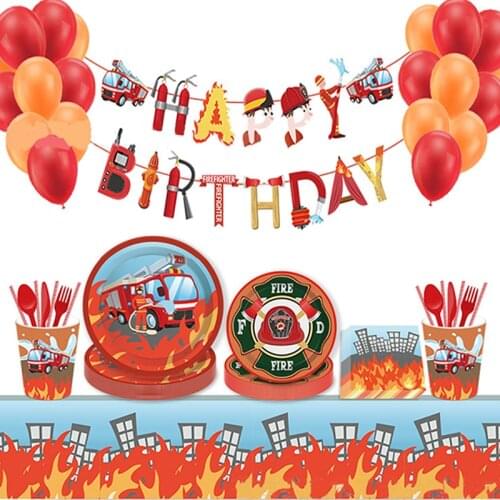 Construction Birthday Party Supply Vehicle Truck Banner Balloon Set for Kids Boy Party Fireman Firefighter Party DIY Decoration
